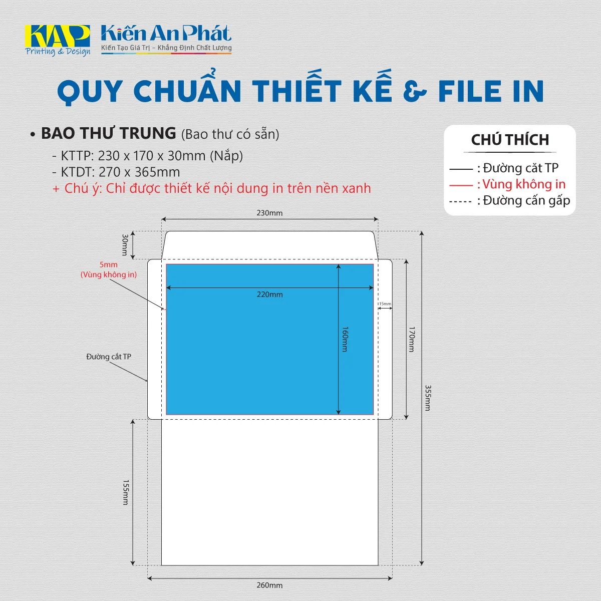 Quy chuẩn thiết kế bao thư tại in Kiến An Phát
