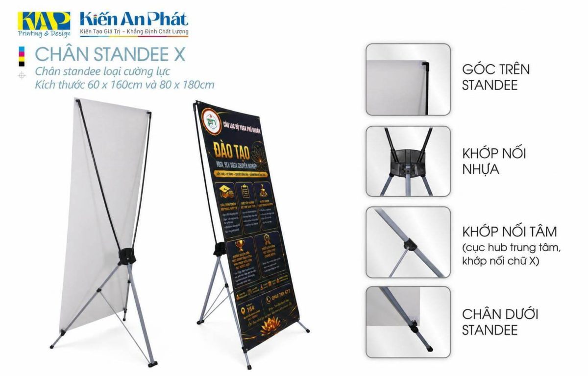 Chân standee chữ x cường lực