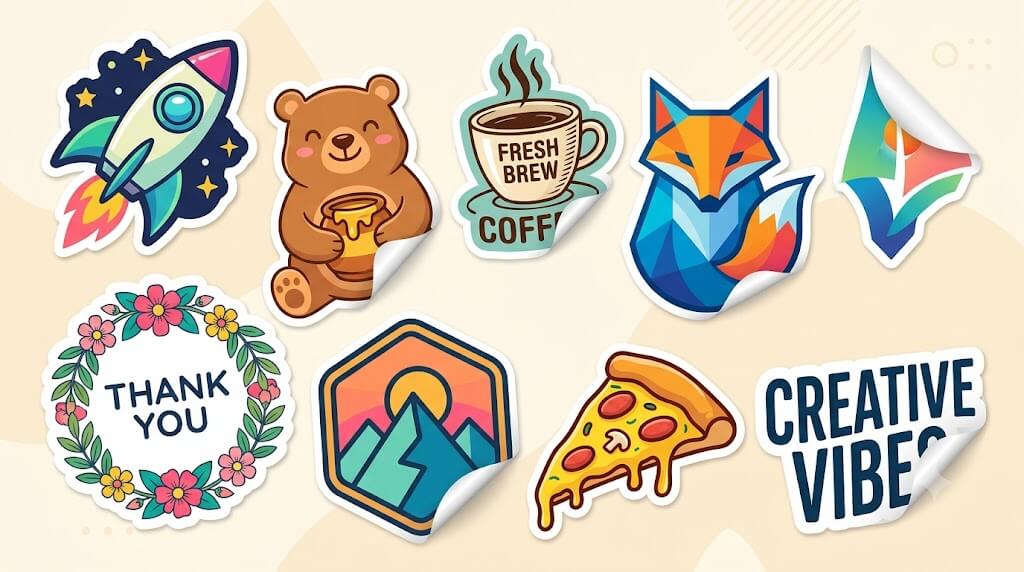 Các mẫu sticker in theo yêu cầu bế theo hình dáng logo đa dạng tại xưởng In Kiến An Phát