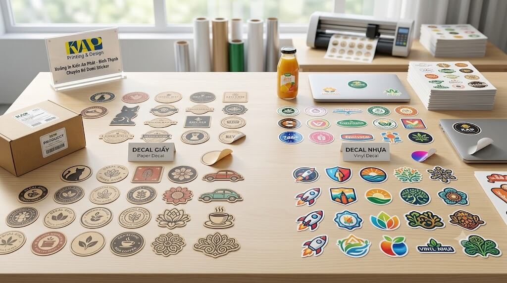 Hệ thống máy bế demi sticker kỹ thuật số tự động chạy thành phẩm tại xưởng Kiến An Phát