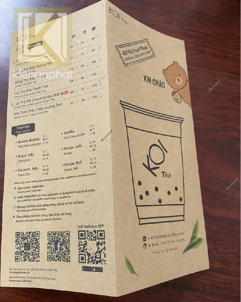 in menu giấy kraft