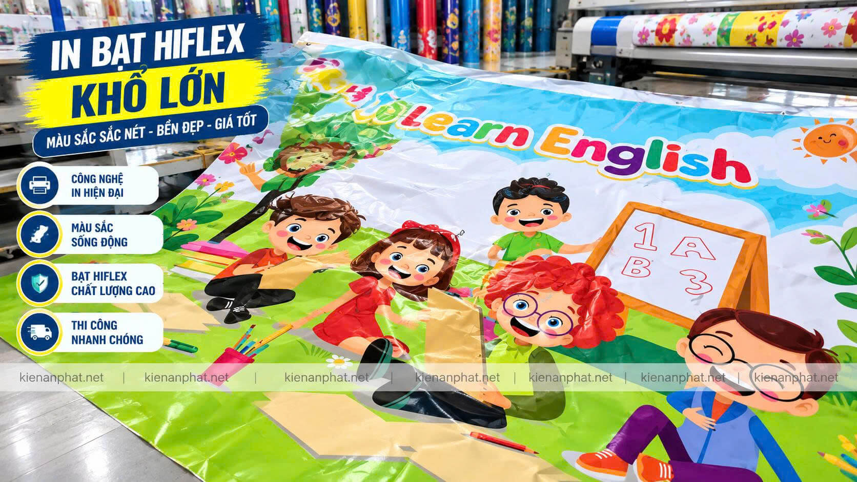 Bảng bạt Hiflex 2 da đế xám chống lóa đèn flash in backdrop tại xưởng