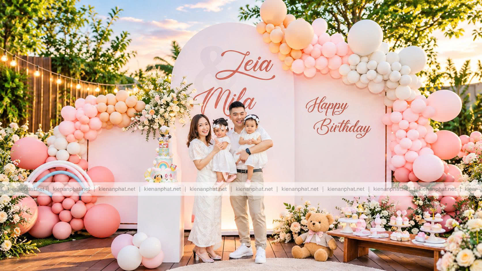 Ý tưởng backdrop sinh nhật đẹp kết hợp phông nền và bóng bay