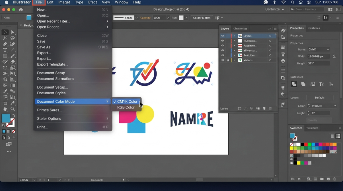 "Thao tác chuyển đổi hệ màu RGB sang CMYK trong Adobe Illustrator