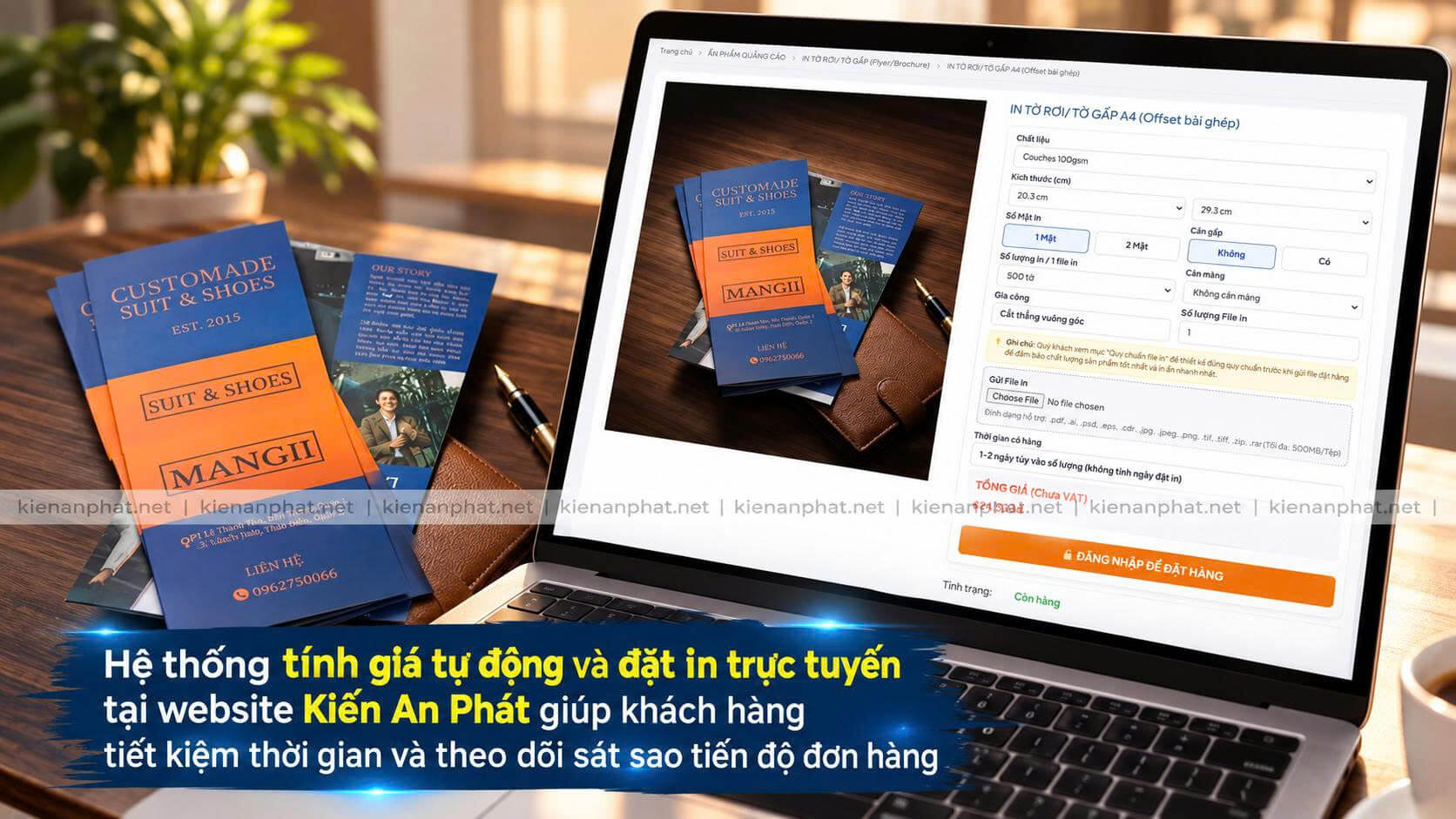 Giao diện đặt hàng và thanh toán trực tuyến in tờ rơi tại website Kiến An Phát